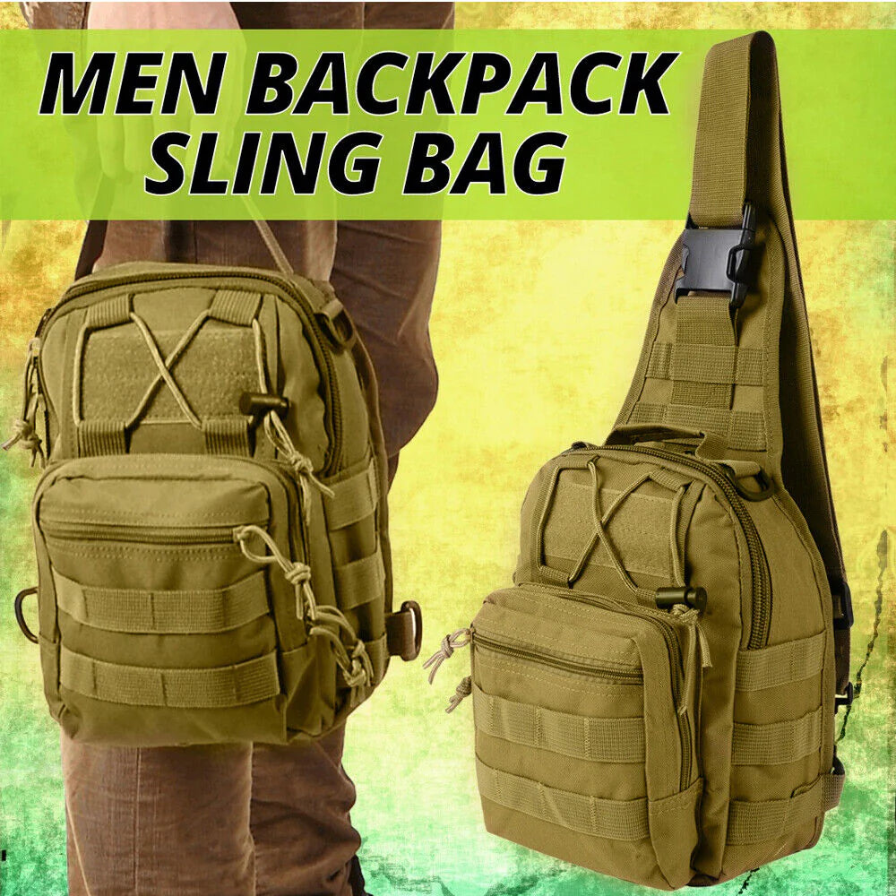 Men Backpack Molle Tactical Sling Chest Pack Shoulder Bag Outdoor Hiking Travel