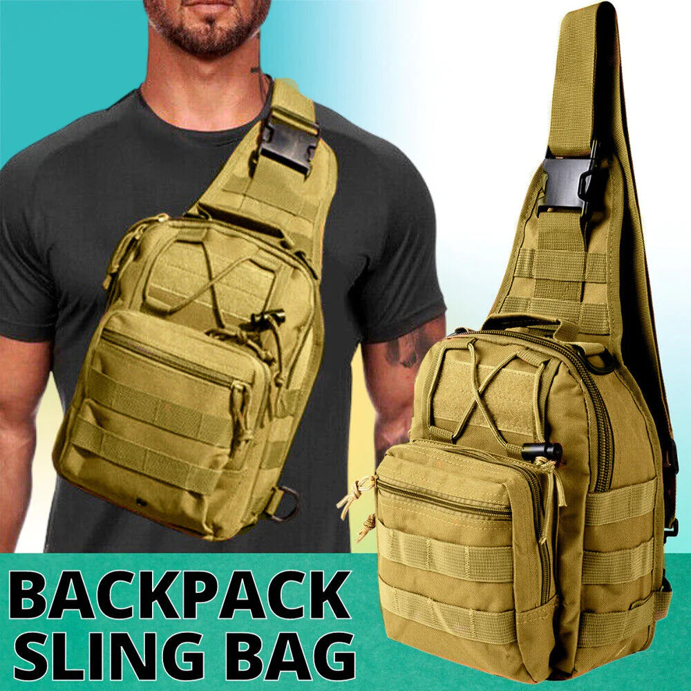 Men Backpack Molle Tactical Sling Chest Pack Shoulder Bag Outdoor Hiking Travel