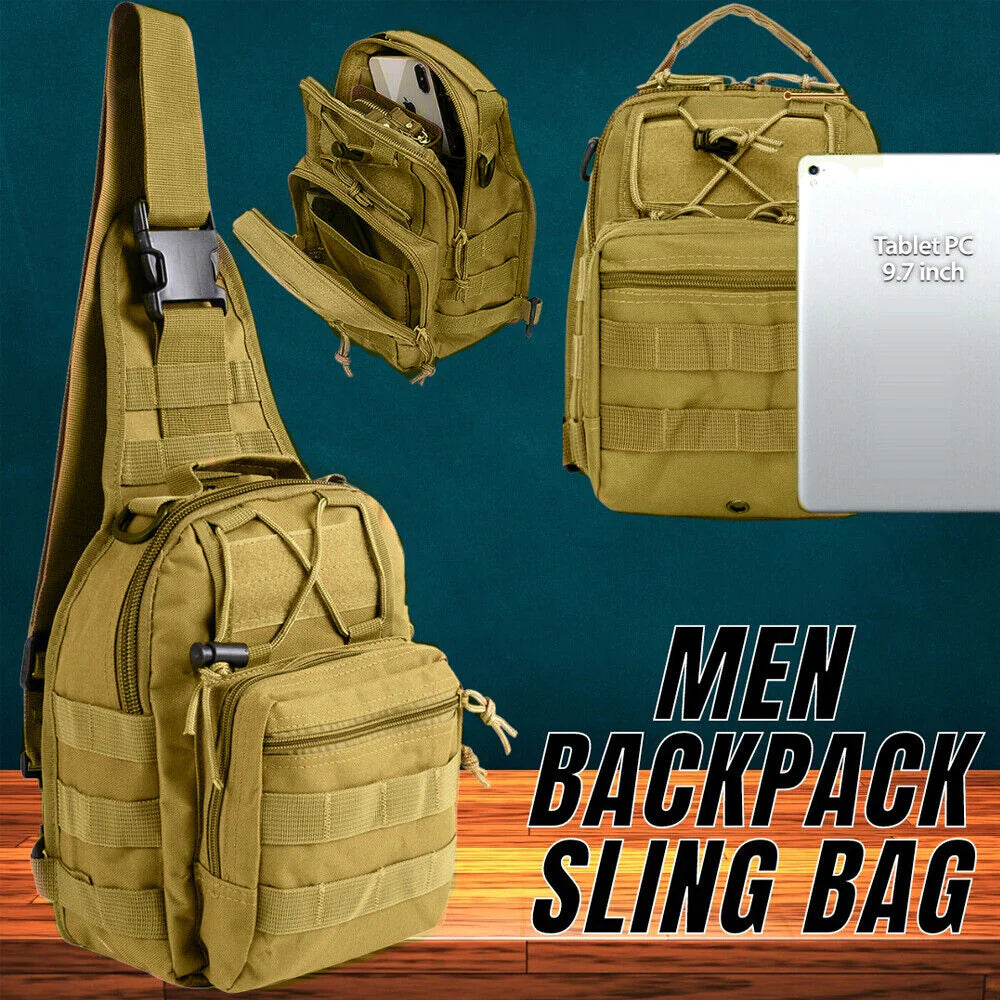 Men Backpack Molle Tactical Sling Chest Pack Shoulder Bag Outdoor Hiking Travel