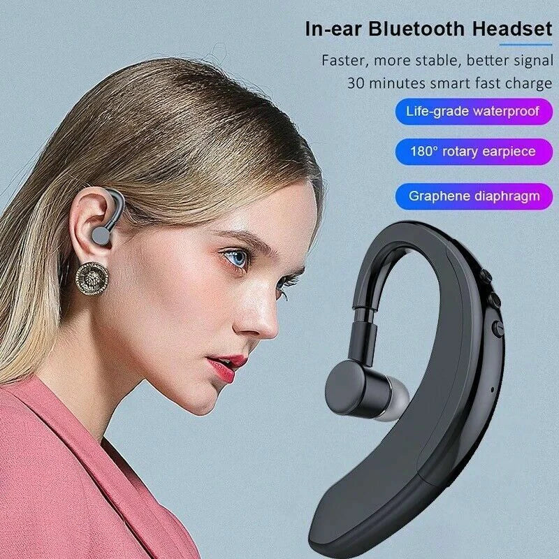 Wireless Bluetooth 5.0 Earpiece Headset Driving Trucker Earbuds Noise Cancelling